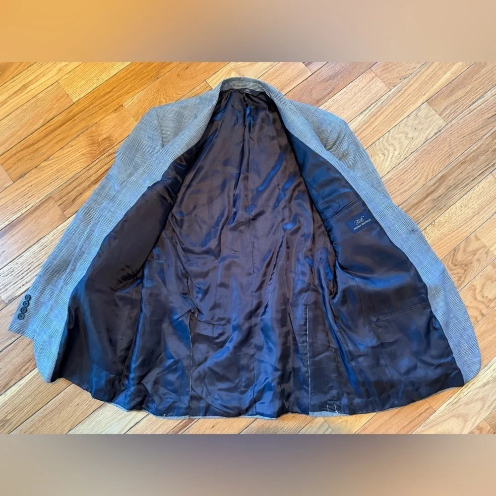 Brooks Brothers Blazer Mens 42L Blue/Black Linen/Wool Window Pane Jacket Sports